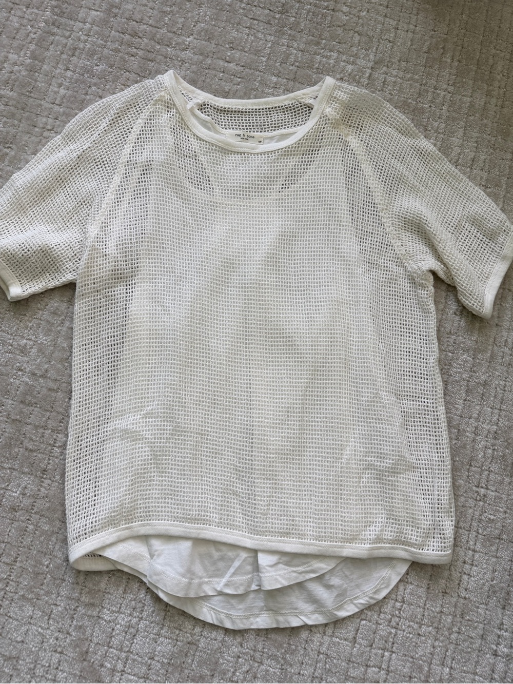 rag & bone White Mesh Short Sleeve Tee